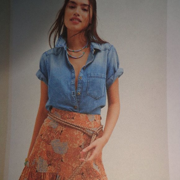 FIRM Anthropologie Pilcro Denim Buttondown S Short Sleeves Pocket Faded - Picture 2 of 16